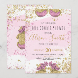 Tweelingmeisjes schattig gouden roze Baby shower Aankondiging