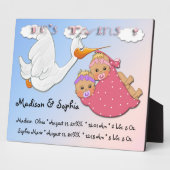 Tweelingmeisjes - Stork Keepomwille Plaque met Eas Fotoplaat (Zijkant)