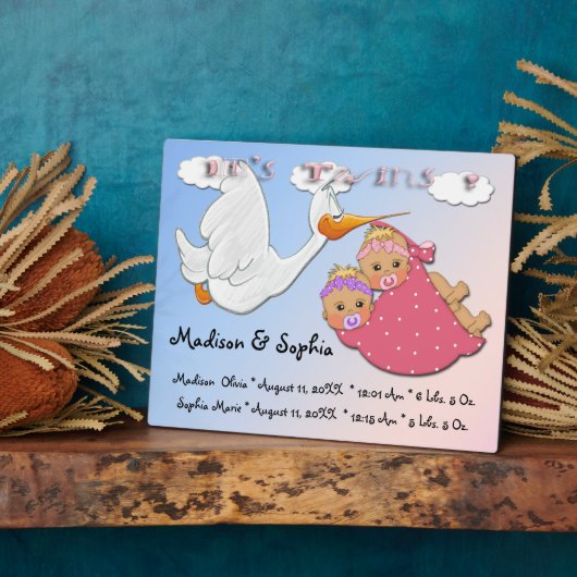 Tweelingmeisjes - Stork Keepomwille Plaque met Eas Fotoplaat (Zijkant)
