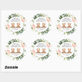 Tweelingmeisjes teddy dragen roze baby shower dank ronde sticker (Vel)