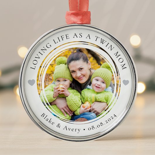 Tweelingmoeder Foto Keepsake Hearts Metalen Ornament