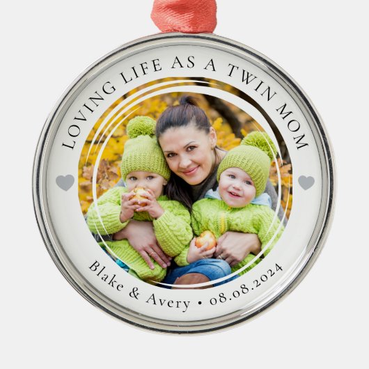 Tweelingmoeder Foto Keepsake Hearts Metalen Ornament (Voorkant)
