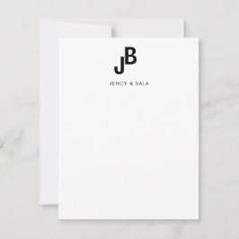 Tweelingmonogram Elegant zwart-wit ontwerp Notitiekaartje