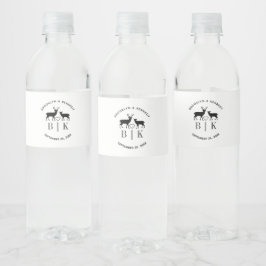 Tweelingnaam Hert Monogram Rustieke Landelijke Bru Waterfles Etiket