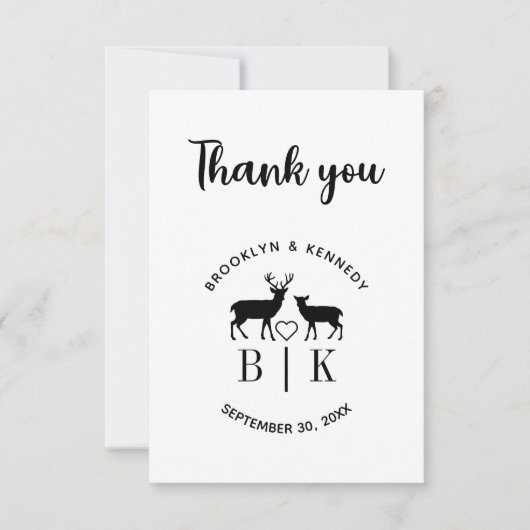 Tweelingnaam Hertenmonogram Rustieke Landelijke Br Bedankkaart (Voorkant)