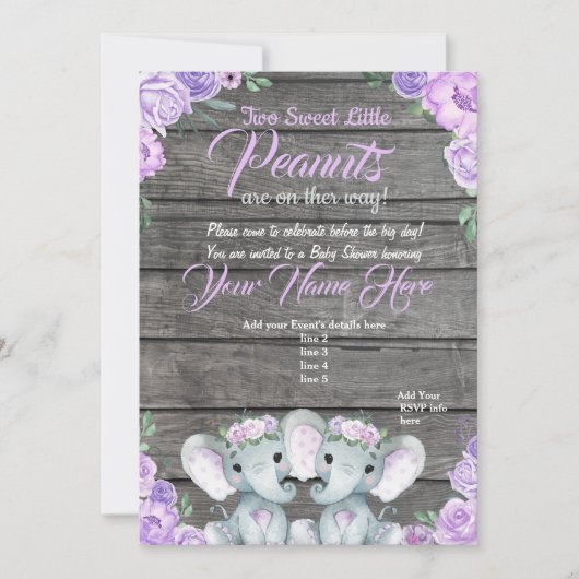 tweelingOlifant Baby shower Uitnodiging rustiek pa (Voorkant)