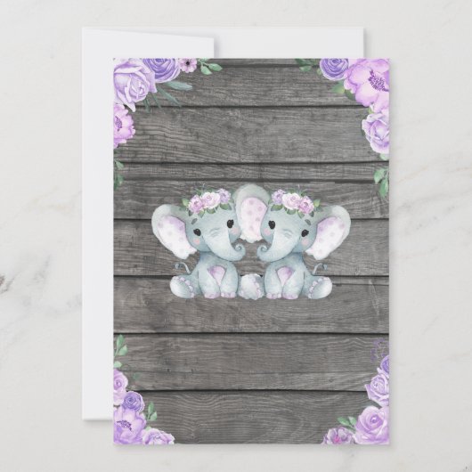 tweelingOlifant Baby shower Uitnodiging rustiek pa (Achterkant)