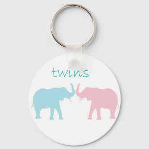 Tweelingolifant roze en blauw sleutelhanger