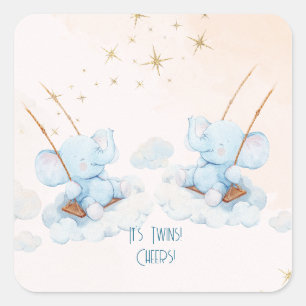 Tweelingolifanten zwaaien in het wolkendek Baby sh Vierkante Sticker