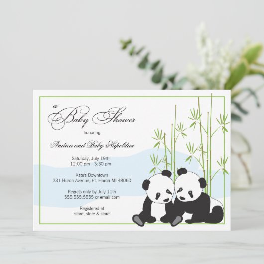 Tweelingpanda's | baby shower invitations kaart (Staand voorkant)
