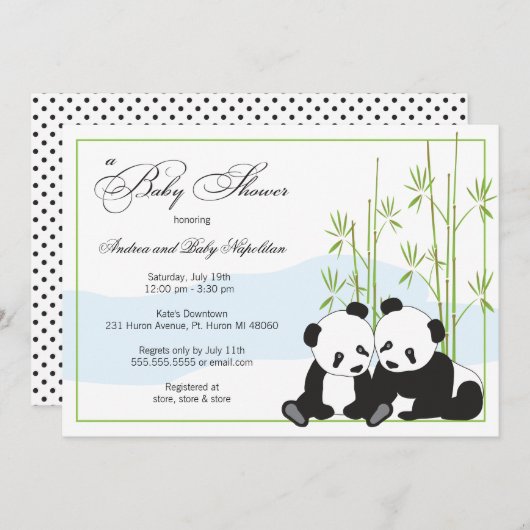 Tweelingpanda's | baby shower invitations kaart (Voorkant / Achterkant)