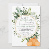 Tweelingpompoen baby shower, twee kleine pompoenen kaart (Voorkant)