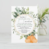 Tweelingpompoen baby shower, twee kleine pompoenen kaart (Staand voorkant)