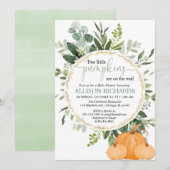 Tweelingpompoen baby shower, twee kleine pompoenen kaart (Voorkant / Achterkant)