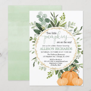 Tweelingpompoen baby shower, twee kleine pompoenen kaart