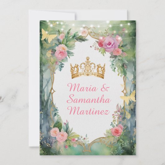 Tweelingroze blauwe jurk Floral Princess Mis Quinc Kaart (Achterkant)