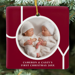 Tweeling's eerste kerstmis aangepaste foto Joy Mar Keramisch Ornament