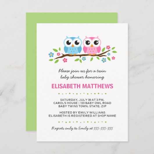 Tweelinguil op baby shower van een meisje met de b kaart (Voorkant / Achterkant)
