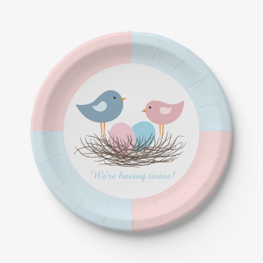 tweelingvogelnest | Baby Shower Papieren Bordje (Voorkant)