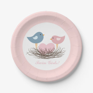 tweelingvogelnest Baby Shower Papieren Bordje