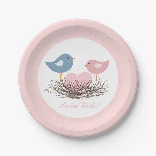 tweelingvogelnest | Baby Shower Papieren Bordje (Voorkant)