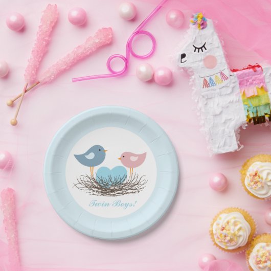 tweelingvogelnest | Baby Shower Papieren Bordje (Feest)