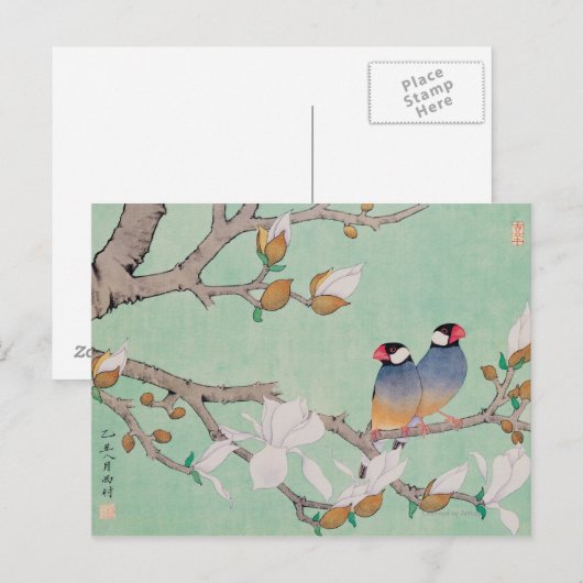 Tweelingvogels in de takken briefkaart (Voorkant / Achterkant)