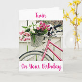 ***TWEELINGZUS VERJAARDAG*** FIETS EN BLOEMEN KAART (Gele Bloem)