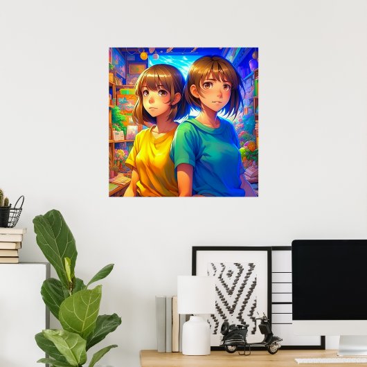 tweelingzussen | Anime meisjes Poster (Thuiskantoor)