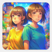 tweelingzussen | Anime meisjes Vierkante Sticker (Voorkant)