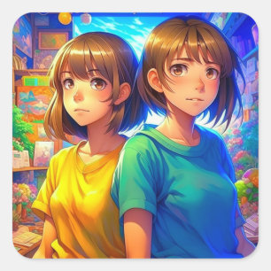tweelingzussen   Anime meisjes Vierkante Sticker