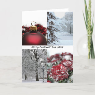 Tweelingzuster Kerstrood wintercollage Feestdagen Kaart