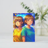 Tweelingzusters | Anime Meisjes Briefkaart (Staand voorkant)