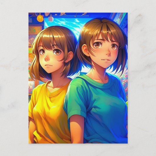Tweelingzusters | Anime Meisjes Briefkaart (Voorkant)