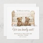 Tweelingzwangerschap aankondiging neutrale teddybe (Voorkant / Achterkant)