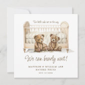 Tweelingzwangerschap aankondiging neutrale teddybe (Voorkant)