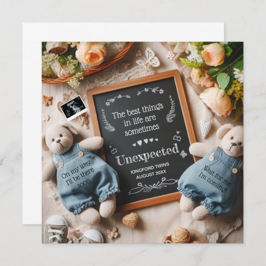 Tweelingzwangerschapsaankondiging | bewerkbaar aankondiging (Voorkant / Achterkant)