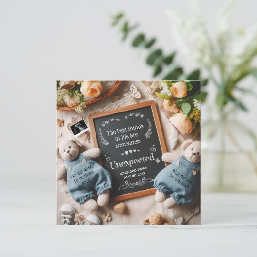 Tweelingzwangerschapsaankondiging | bewerkbaar aankondiging (Staand voorkant)