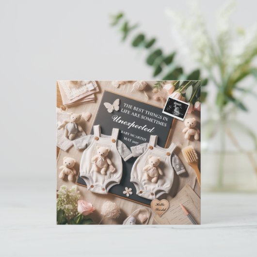 Tweelingzwangerschapsaankondiging digitale baby on aankondiging (Staand voorkant)