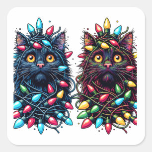 Tweelingzwarte katten met elektrische vibe vierkante sticker
