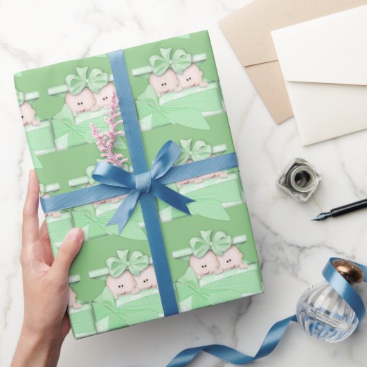 Tweelunisex baby- verpakkingspapier, groen cadeaupapier (Geschenken)