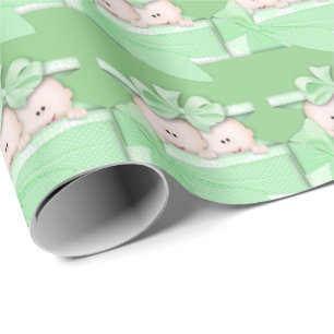 Tweelunisex baby- verpakkingspapier, groen cadeaupapier