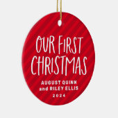 Tweelvoudige eerste kerstrode, gepersonaliseerde b keramisch ornament (Rechts)