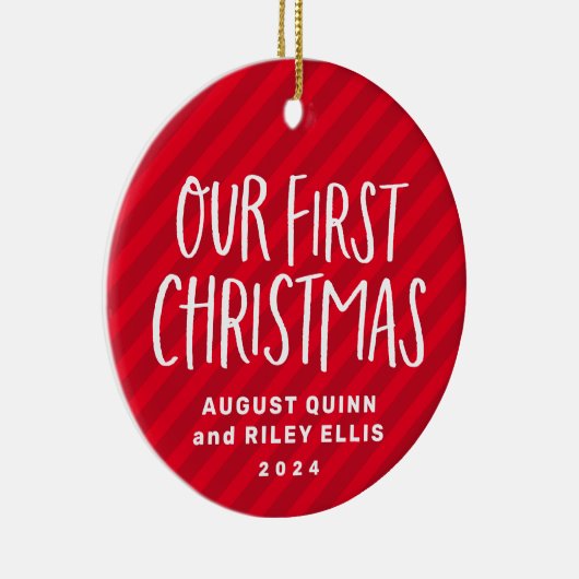 Tweelvoudige eerste kerstrode, gepersonaliseerde b keramisch ornament (Rechts)