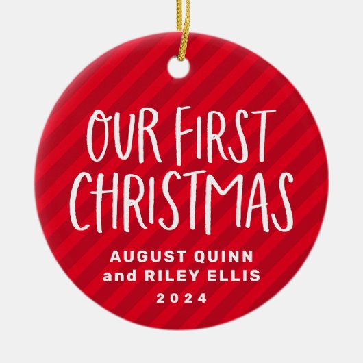 Tweelvoudige eerste kerstrode, gepersonaliseerde b keramisch ornament (Voorkant)