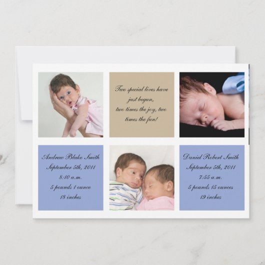 Tweelvoudige geboorteaankondiging - Jongens Aankondiging (Voorkant)