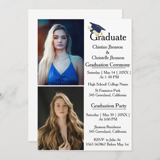 Tweemaal afstuderen ceremonie 2 foto-Afstuderen Aankondiging (Voorkant / Achterkant)