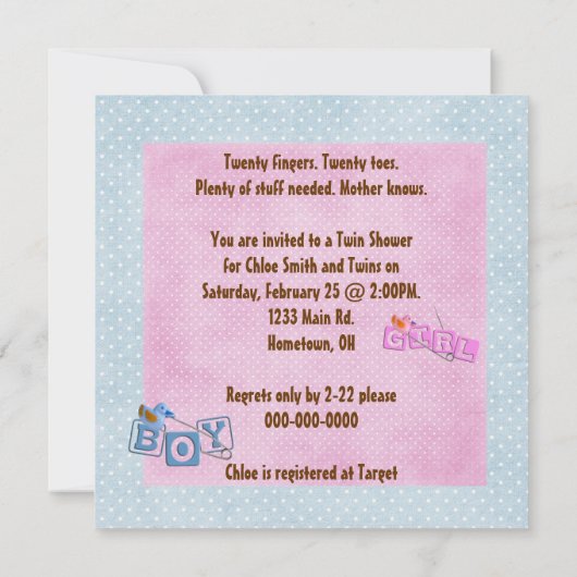 Tweemaal Baby shower Kaart (Achterkant)