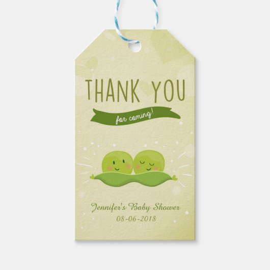 Tweemaal Baby shower Twee erwten in een etiket van Cadeaulabel (Voorkant)