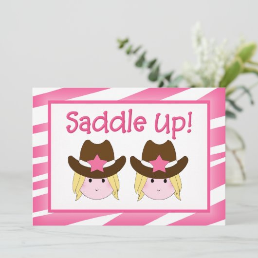 Tweemaal Cowgirl Uitnodigingen (Staand voorkant)